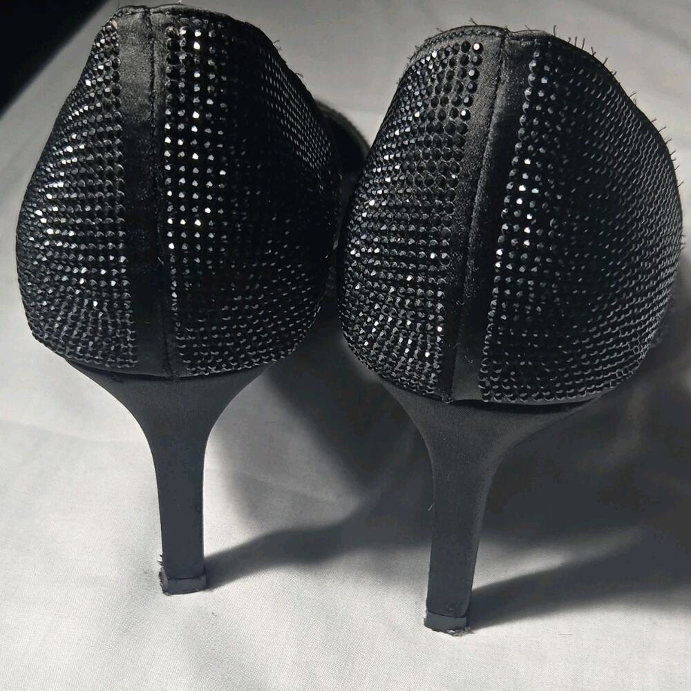 Anne Klein Black Rhinestone D'Orsay Stiletto Pointed Toe Heels Slip On Women's 8 - Picture 4 of 8
